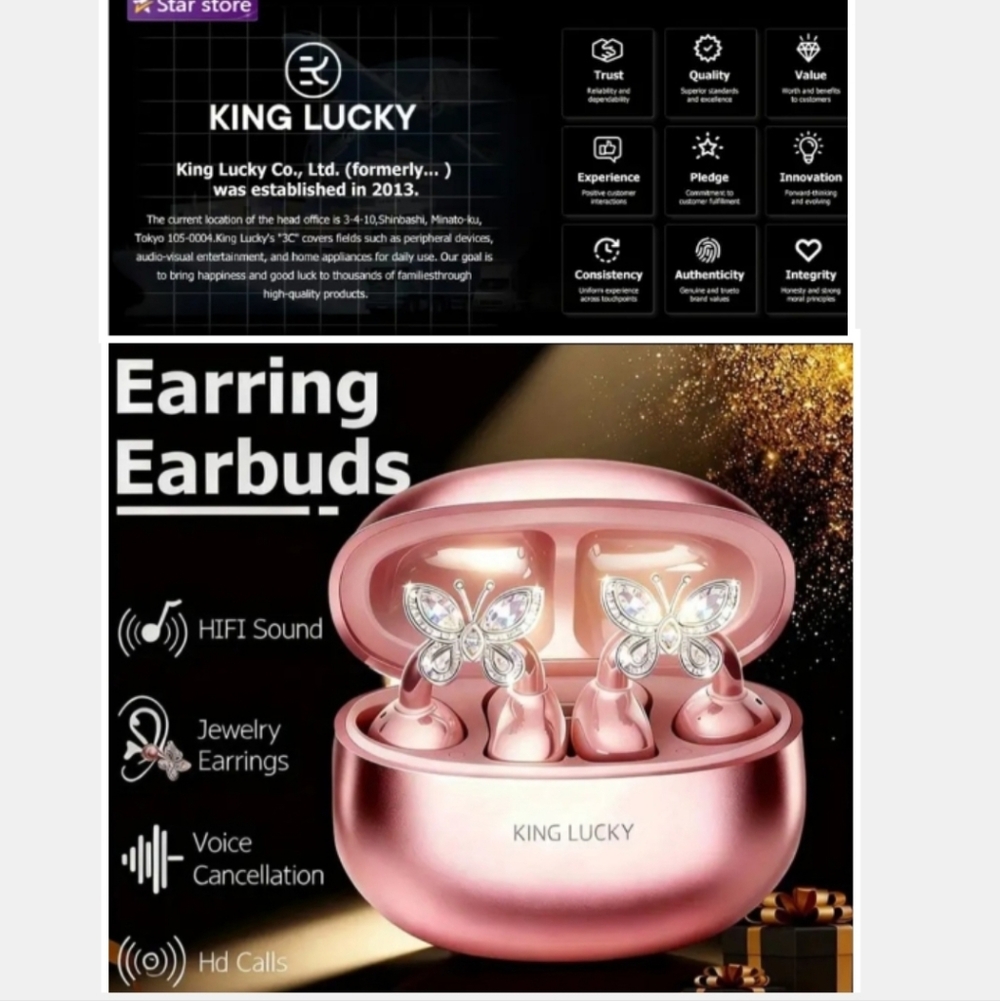 Kinglucky Clip-On Earbuds, Open-Ear Wireless Earbuds, (Jingle Bow) Black & Pink - Picture 14 of 16